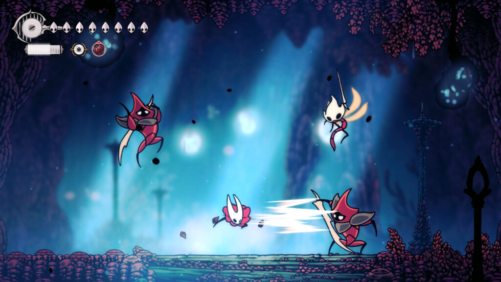 Hornet faces a giant mechanical beetle boss in the Machine Reaches